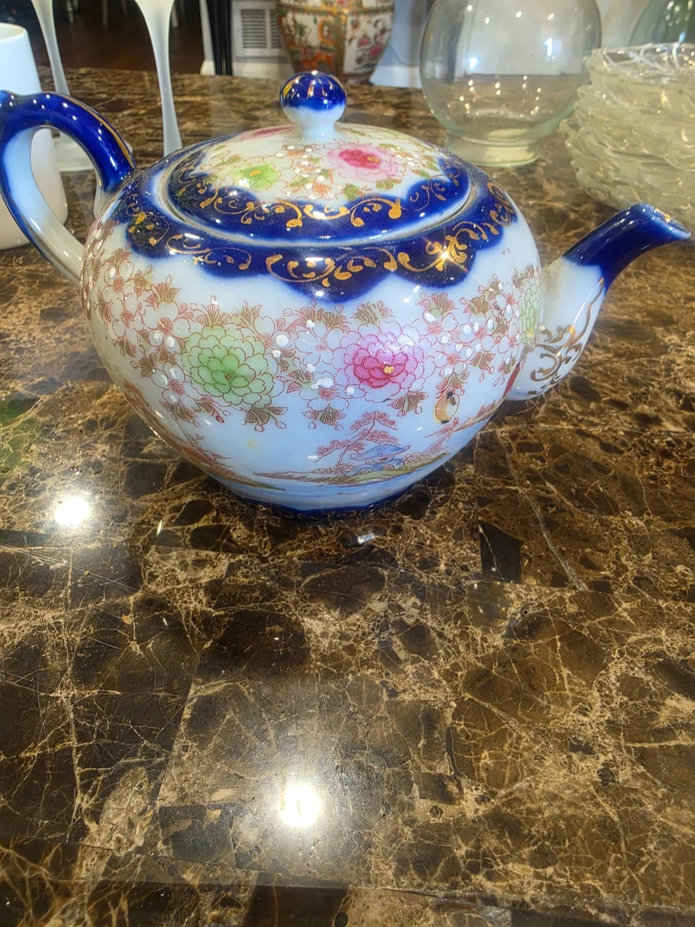 Source Unknown Blue and Multicolor Porcelain Decorative Teapot